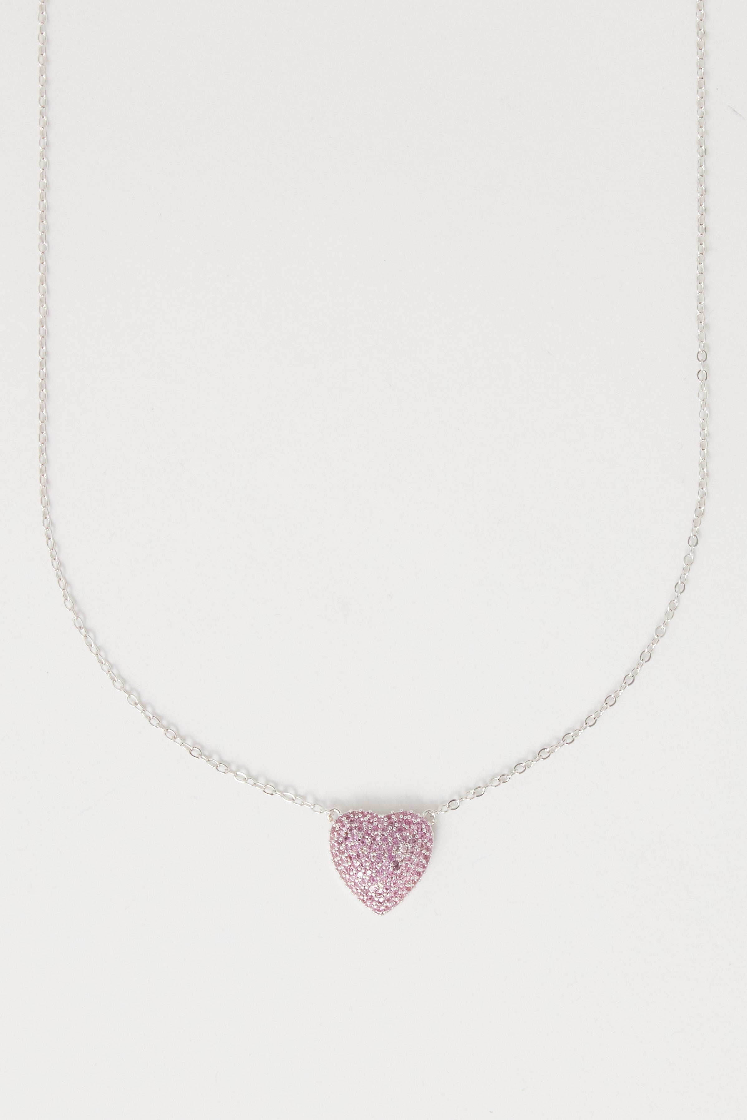 Iced Pink Heart Necklace - 12mm
